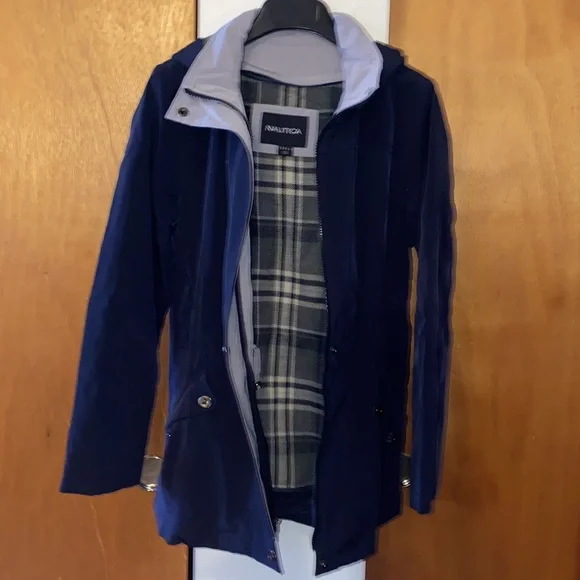 🌊 EUC Nautica Navy/Grey Versatile Anorak Rain Coat w/Removable Lining & Hood - Picture 7 of 10